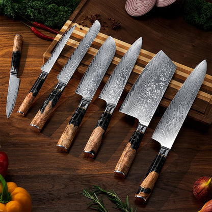 SENKEN 15-Piece Damascus Knife Block Set - Black Tsunami Collection - Japanese Chef Knife Set with 67-Layer Japanese VG10 Steel Blades (15-Piece Knife Block Set)