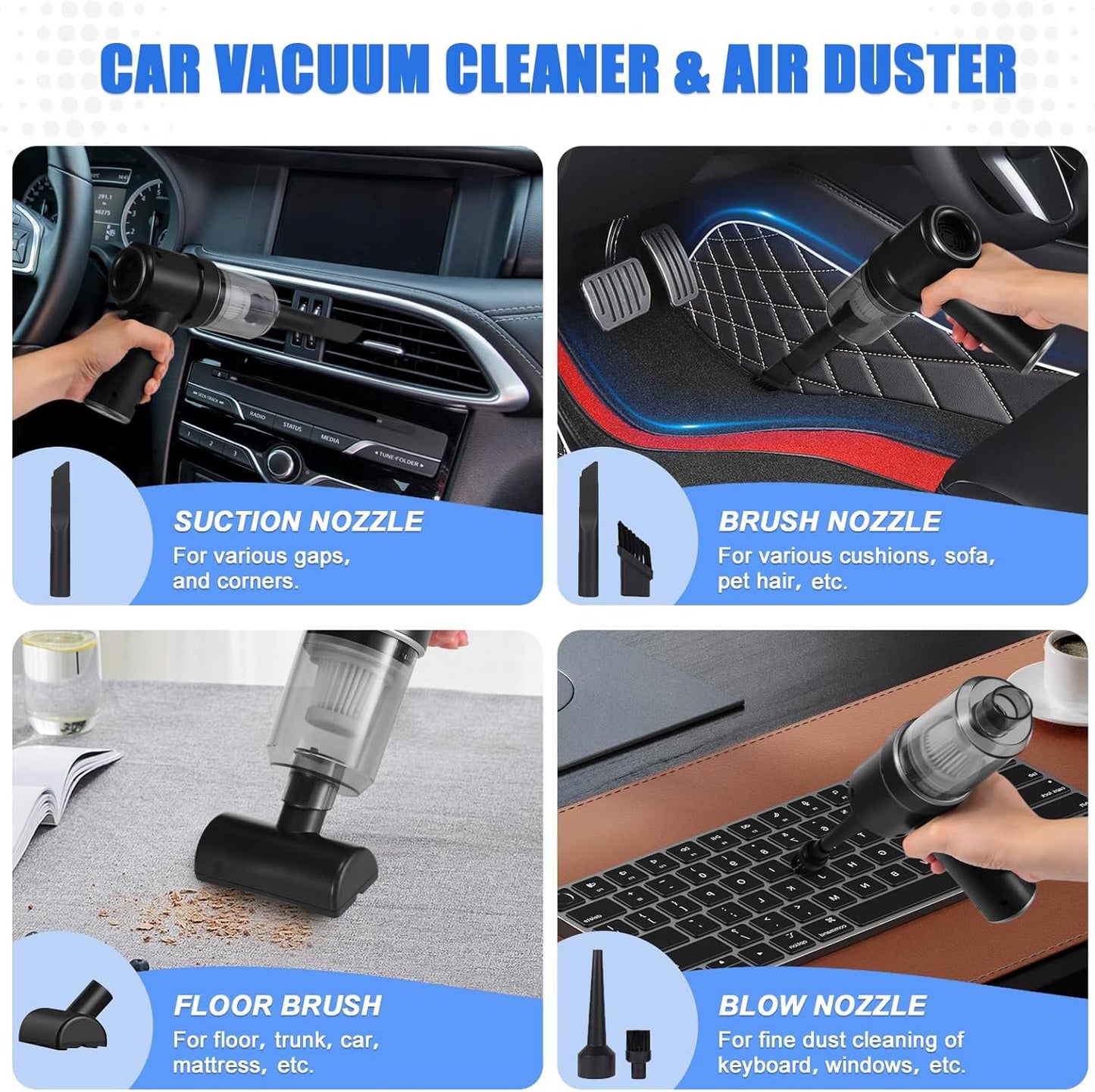 Handheld Vacuum Cordless, Mini Car Vacuum with LED, Electric Air Duster & Vacuum Cleaner 2 in 1