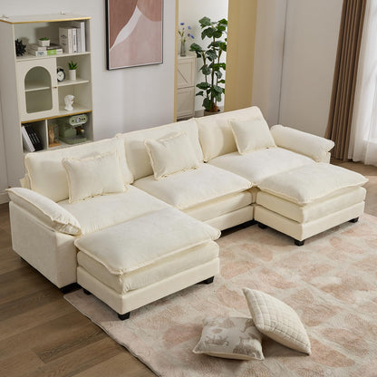 IPKIG 117" Sectional Sofa Cloud Couch, Modern Chenille U-Shaped Couch Comfy Upholstered 3-Seat Sofa with 2 Ottoman, 3 Lumbar Pillow, Deep Seat Modular Sofa for Living Room, Apartment, Studio