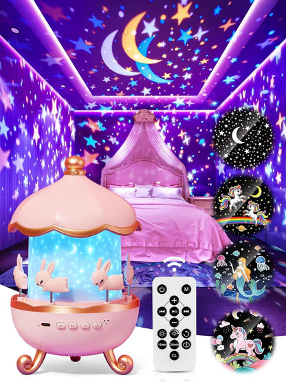 15 Music+15 Films+315 360+Remote+1200mah Carousel Night Light for Kids, Colors Star Projector for Kids Night Light