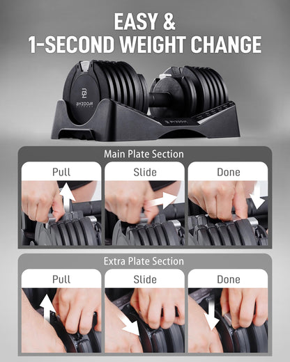 BYZOOM FITNESS Pure Series Adjustable Dumbbell – 27.5LB Pair Set of 2 – 10-in-1 Adjustable Weights for Home Gym, Garage Gym, Small Apartments, for Strength Training & Fitness Workouts, Black
