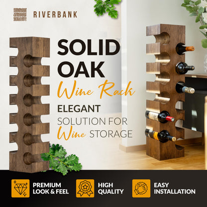 Riverbank Dark Oak Wine Rack, Elegant Free Standing 12-Bottle Holder, Made of Solid Wood, Wooden Wine Stand, Stylish & Luxurious Home Décor (Dark Oak, 12-Bottles)