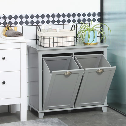 Amacv Tilt-Out Laundry Sorter Cabinet, Bathroom Storage Organizer with Two-Compartment Tilt-Out Hamper, Gray