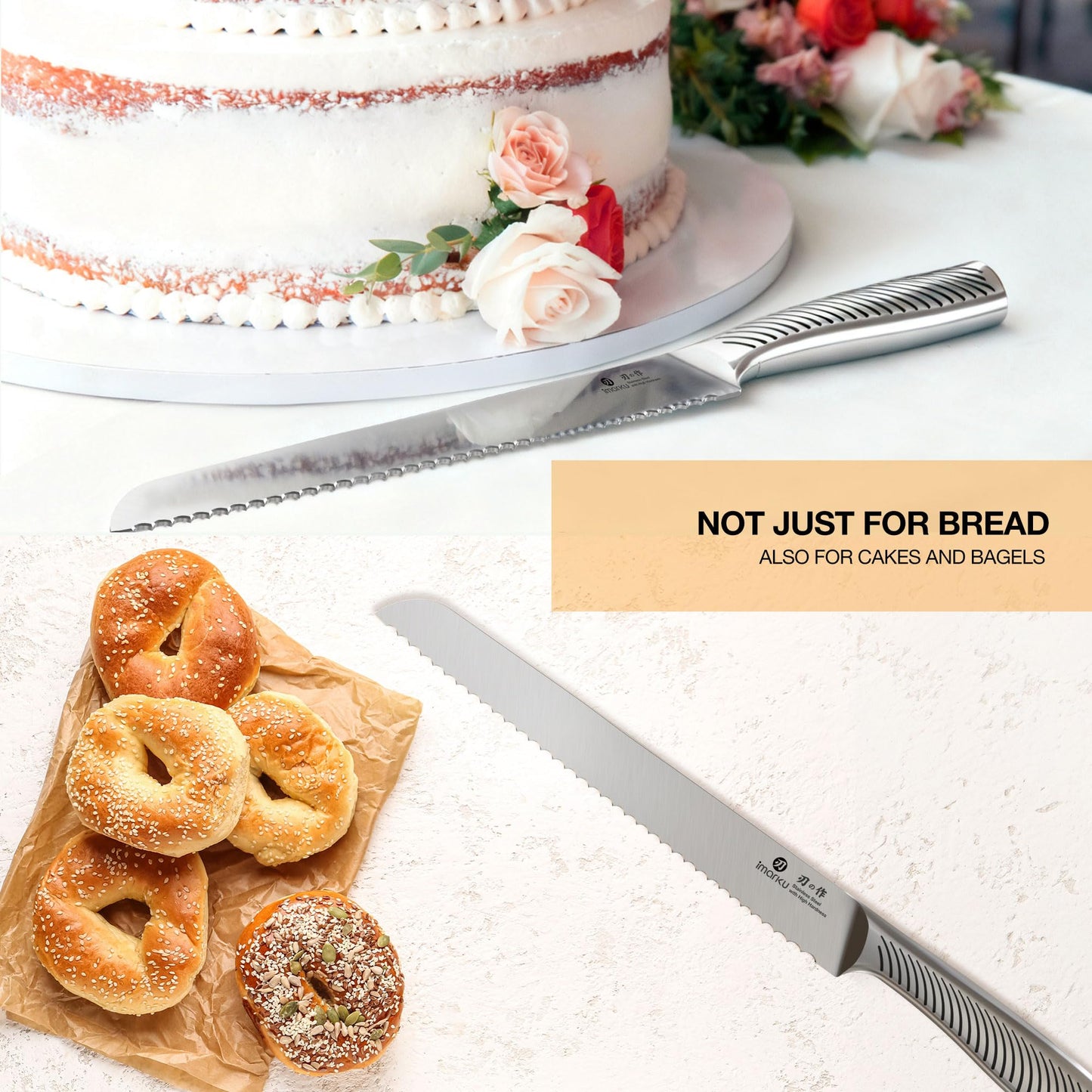 imarku Bread Knife 10 Inch: Japanese High Carbon Stainless Steel Professional Grade Serrated Bread Knife, Razor Sharp Edge Cake Knife for Homemade Bread/Bagels/Cake