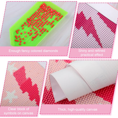 Tinlade 4 Pcs Diamond Painting Preppy by Number Kits 5d Pink Diamond Painting Kits Aesthetic Gem Art for Adults Preppy Wall Decor for Teen Home Bedroom College Dorm Room, 11.8 x 9.8 Inch