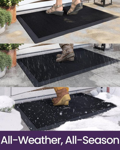 DEXI Front Door Mat Outside Entrance, 24x36 Heavy Duty Non-Slip Rubber Entry Mats, Dirt Trapping Waterproof Low-Profile Welcome Doormat for Entryway, Black