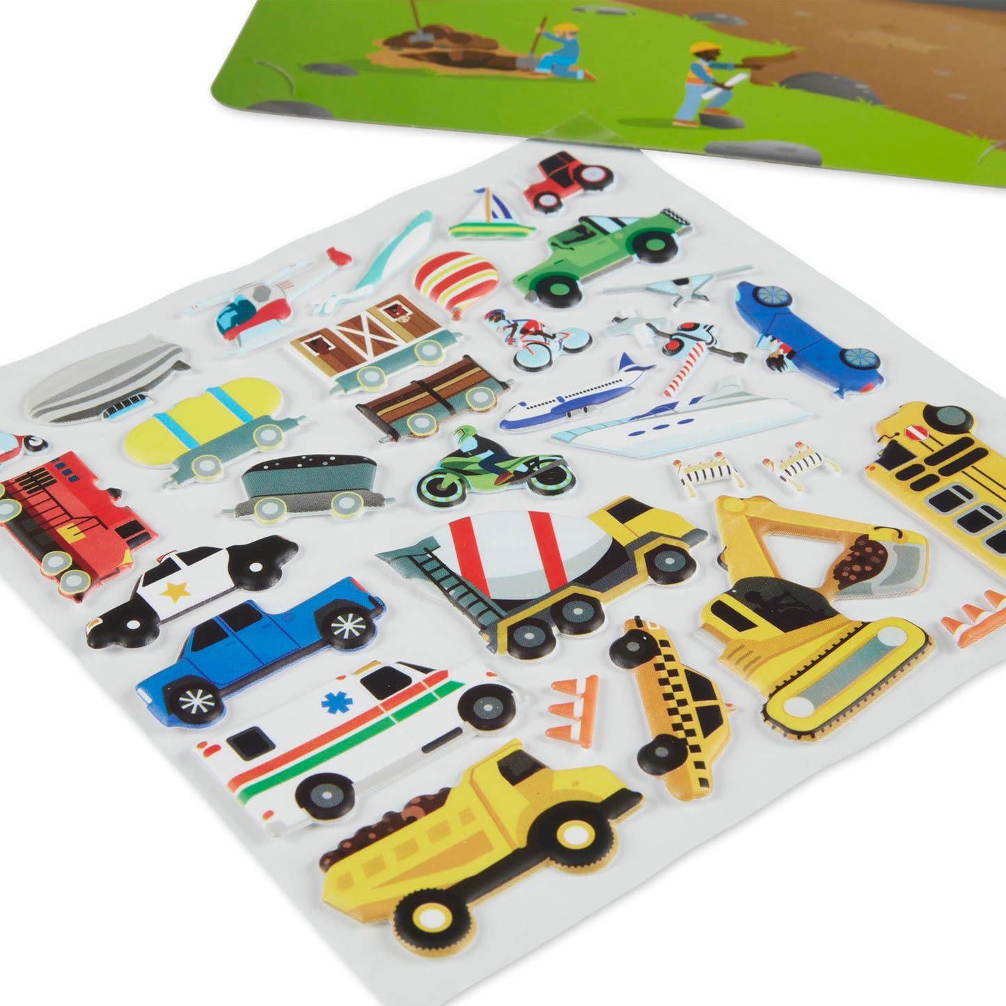 Melissa & Doug Vehicles Puffy Sticker Play Set Travel Toy with Double-Sided Background, 32 Reusable Puffy Stickers