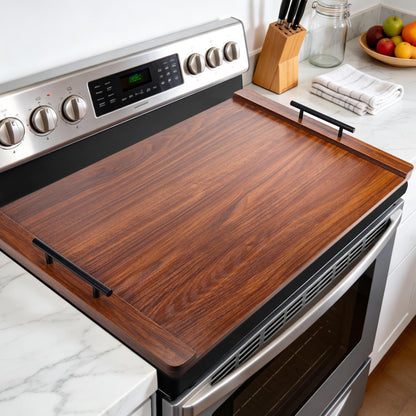 FUSOUBOTY Noodle Board Stove Cover with Handles, Wood Stove Top Covers for Electric Stove and Gas Burners, Wooden Decorative Serving Tray Kitchen Sink Cover for Counter Space (Walnut)