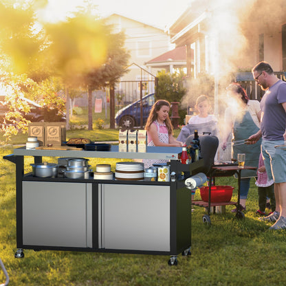 Stanbroil Rolling Outdoor Kitchen Island, BBQ Grill Cart with Stainless Steel Table Top, Double-Door Storage Cabinet & Pull-Out Shelf, Grill Table Cart for Outdoor Indoor, Large