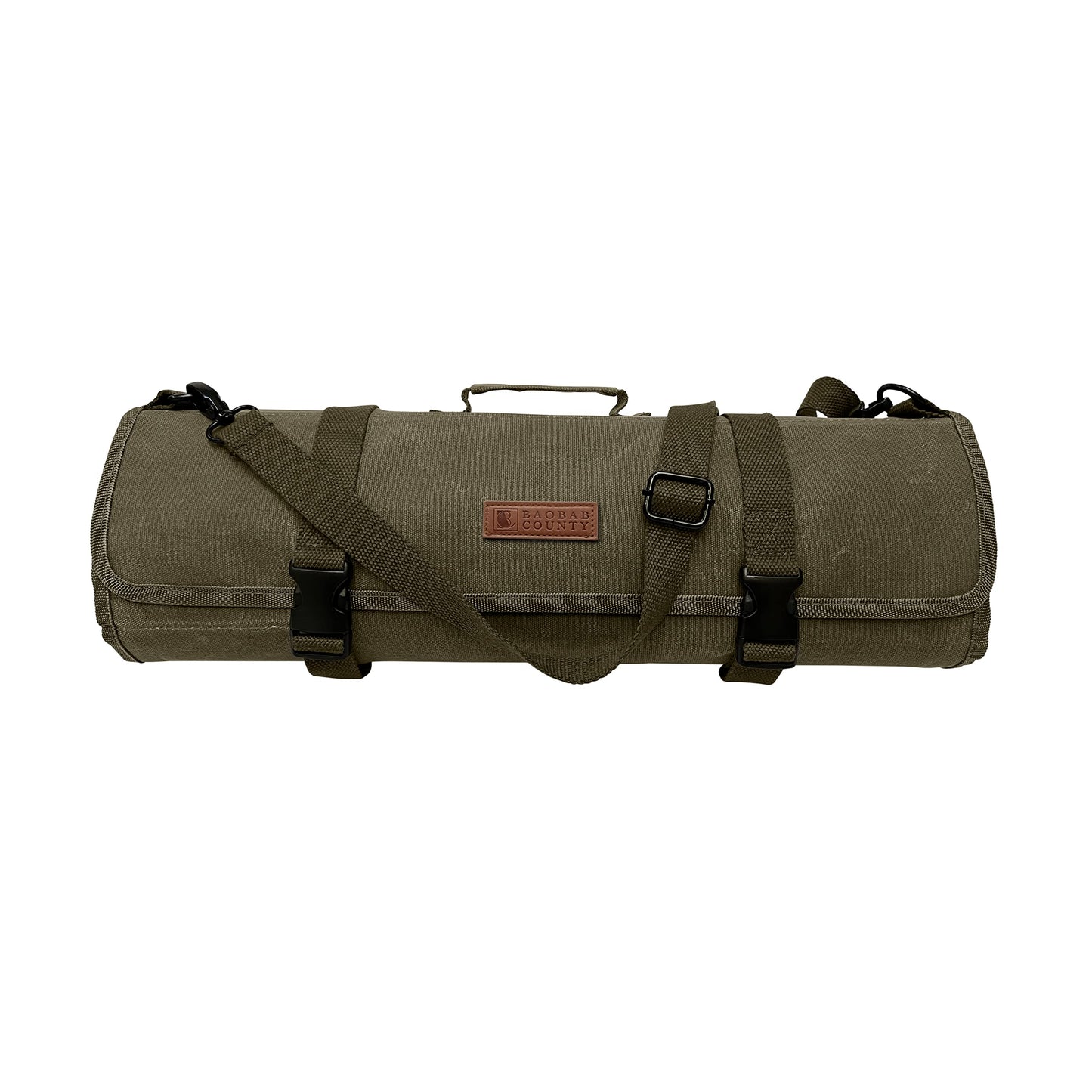 Baobab County Chef Knife Roll Bag – 12oz Water-Resistant Waxed Canvas – Heavy-Duty Portable Knife Case with 11 Slots for Cleavers, Carving Knives & Chef Tools – Bonus Oven Mitts Included (Army Green)