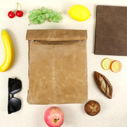 Alrhso Waxed Canvas Lunch Bag Brown Paper Lunch Bag for Men Women Lunchbox Reusable Lunch-Sacks Styled Lunchbag for Work, Office, Picnic