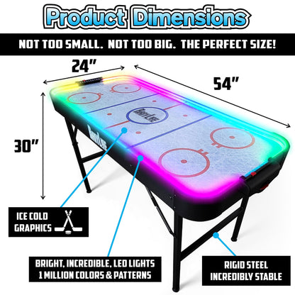 PartyLife 54" Air Hockey Table w/LED Lights & Folding Steel Legs - Powerful Motor, Smooth Surface, Very Sturdy - Perfect for Kids and Adults, Game Rooms & Home Arcade!