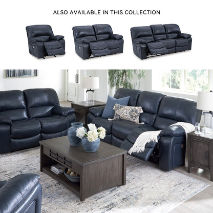 Signature Design By Ashley Leesworth Modern Power Rocker Recliner, USB Port, Gentle Rocking, Top Grain Leather and Matched Leather, 41" W x 41" D x 41" H, Blue