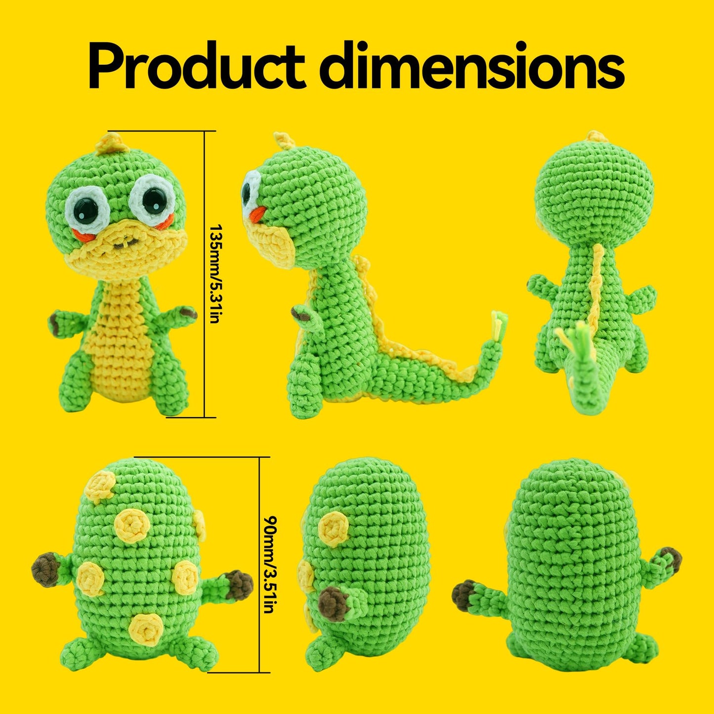 Eelexa Crochet Kit for Beginners - 2 Pack Set with Dinosaur Plush, Egg& Squeaker, Complete Starter Kit with Yarn, Tools & Video Tutorial, DIY Animal Craft Gift for Lovers