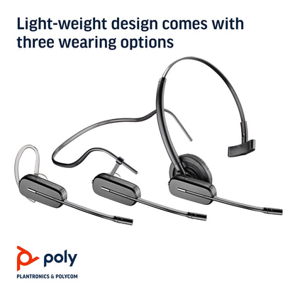 Plantronics - CS540 Wireless DECT Headset (Poly) - Single Ear (Mono) Convertible (3 Wearing Styles) - Connects to Desk Phone - Noise Canceling Microphone