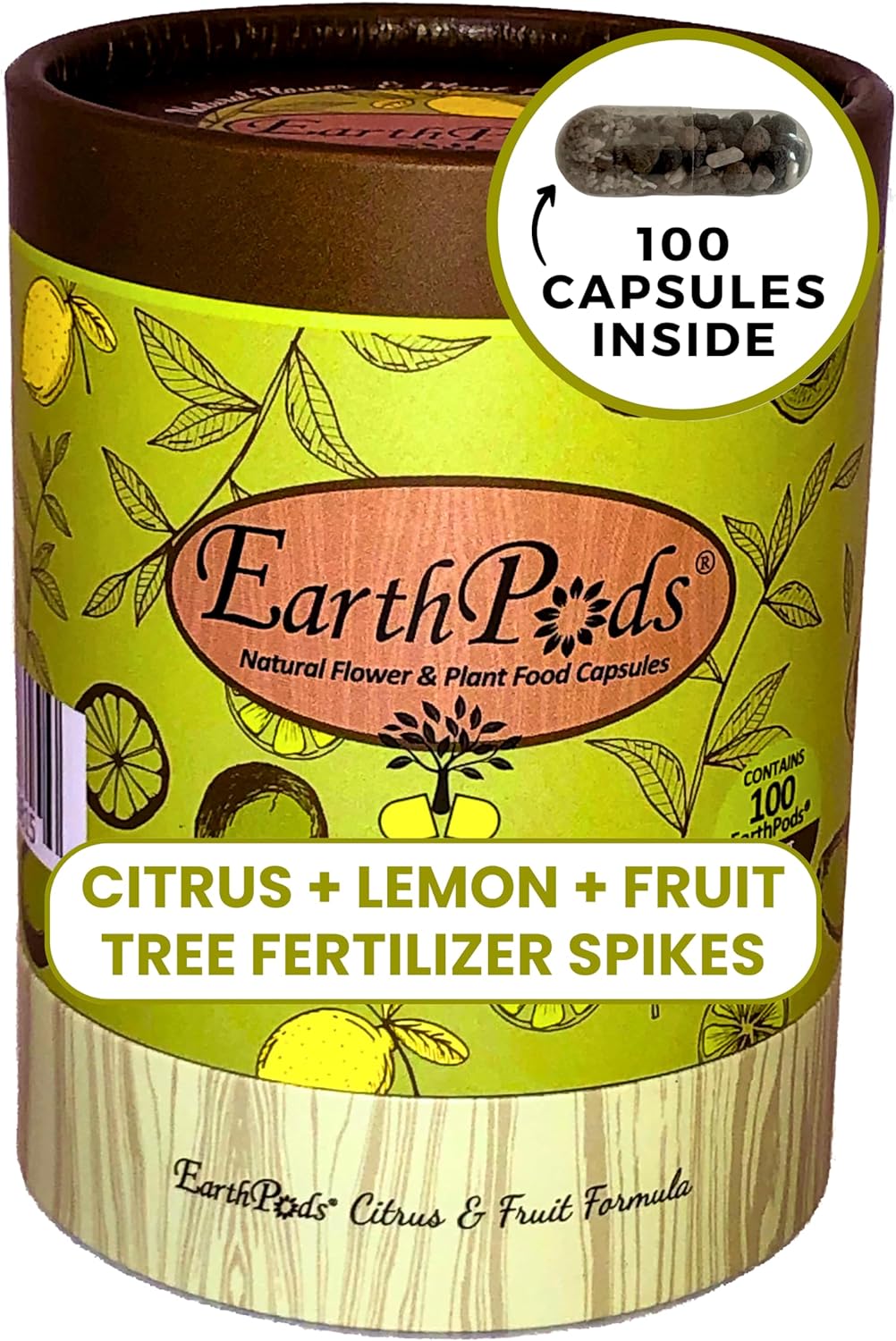 100 EarthPods Organic Fruit Tree & Citrus Fertilizer Spikes Plant Food Capsules - Made in USA