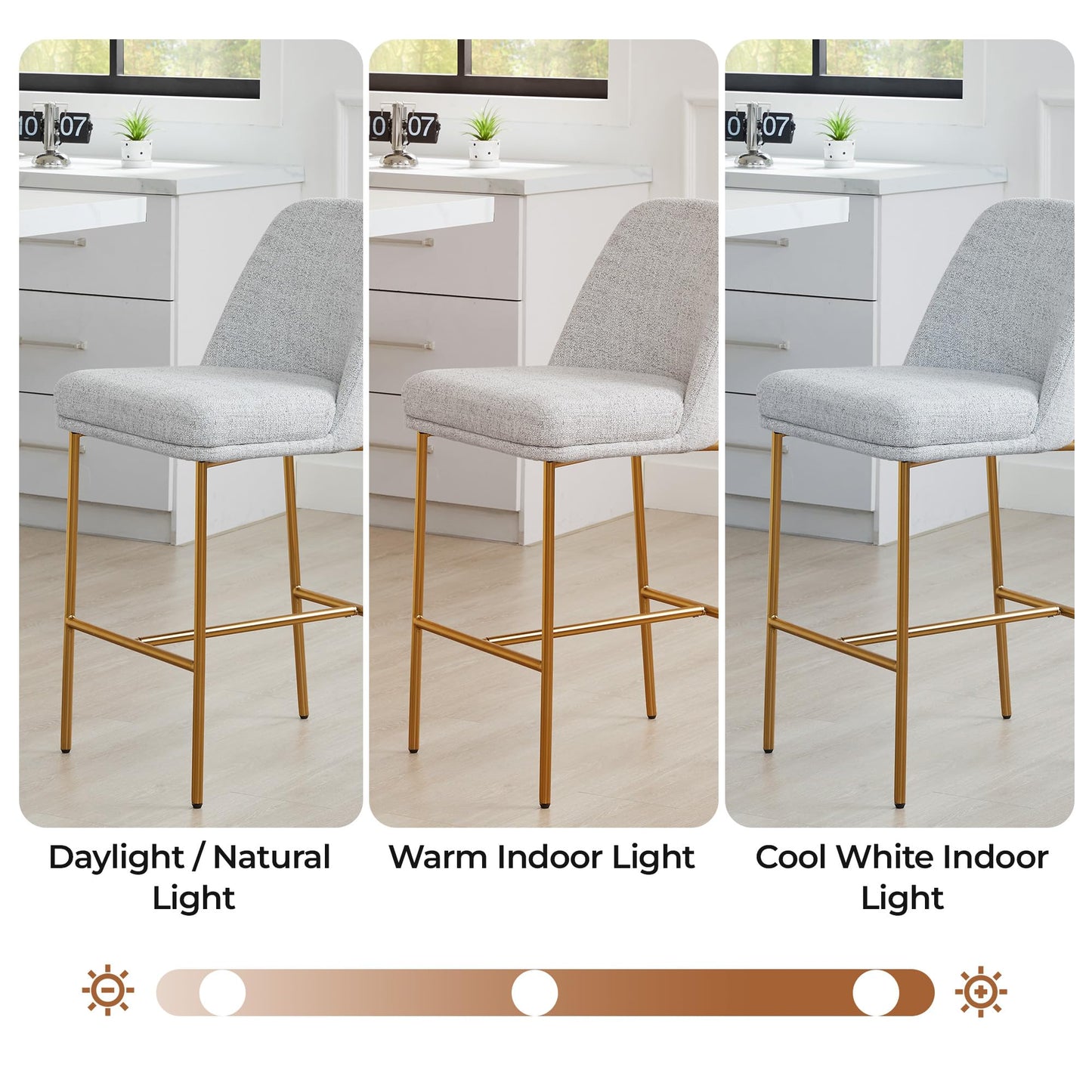 CHITA Counter Height Bar Stools Set of 2, FSC Certified Metal Barstools for Kitchen Island, 27" H Seat Height, Fabric, Light Grey (Multi-Colored)