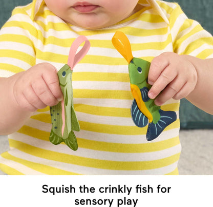 Fisher-Price Baby Toys Mini Me Moments Reel Fun Fishing Set, 4-Piece Sensory Activities for Newborn Developmental Play Ages 3+ Months
