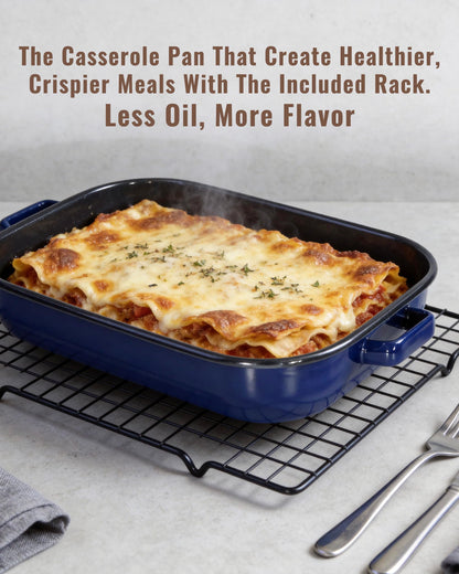 MCCSI Casserole Dishes for Oven Lasagna Pan 6-Piece Set with Handle & Rack 14&17 Inch Large Baking Deep Enamel Roasting Pan, Heat Resistance Dishwasher Safe Non-Stick Bakeware Mothers Day Wedding Gift
