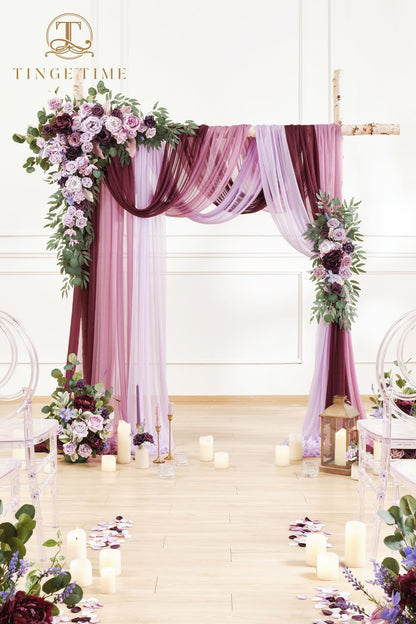 TINGE TIME Wedding Arch Flowers Kit - Deluxe 5pcs Artificial Floral Swag with 3 Sheer Drapes, Realistic Silk Flower Arrangements for Wedding Ceremony Arbor Backdrop Reception Party Home Decor