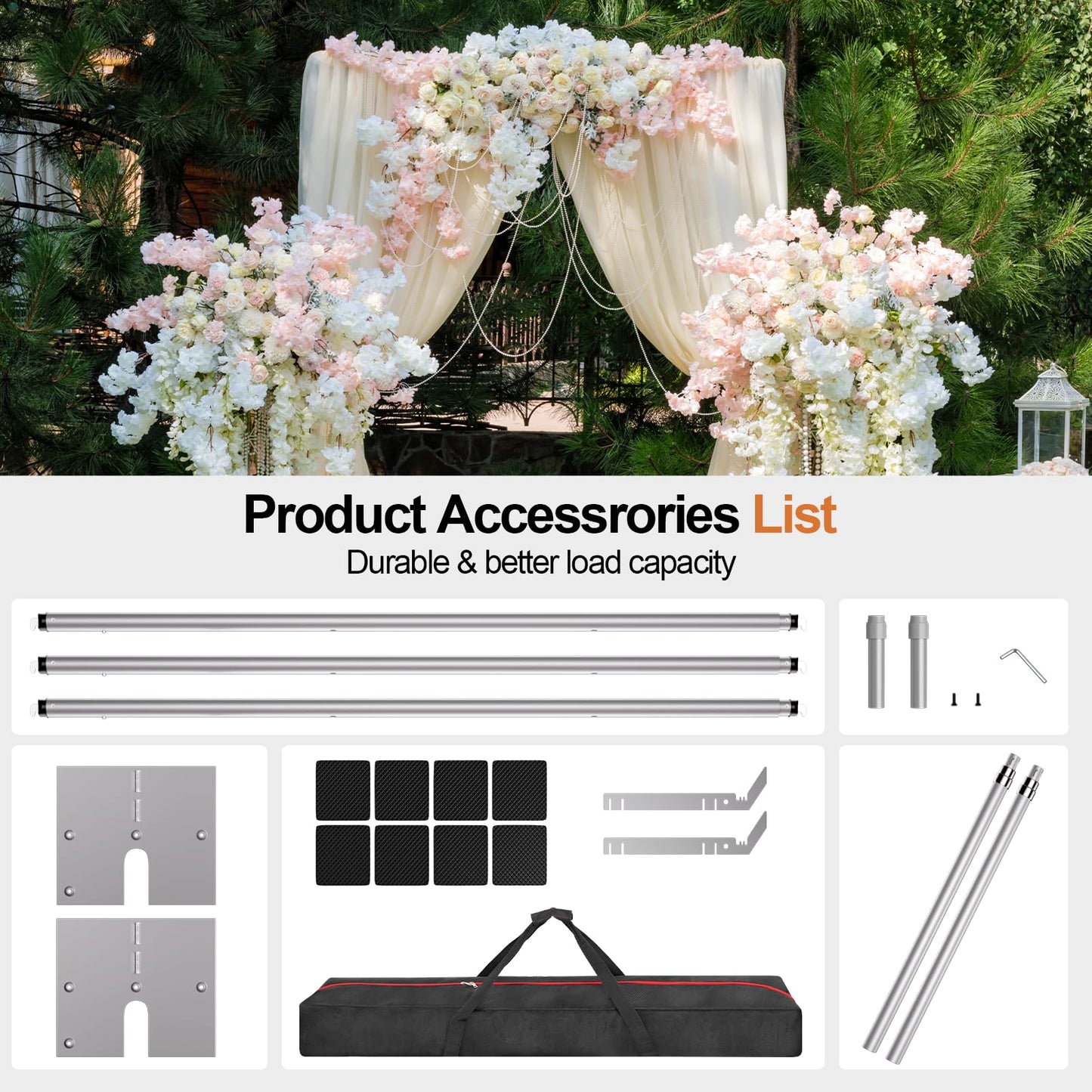GLOSHOOTING Heavy Duty Backdrop Stand 8.9x10ft, Three Crossbar Pipe and Drape Backdrop Stand Kit, Adjustable Metal Frame, Background Stand Backdrop for Wedding Photography Birthday Party Decorations