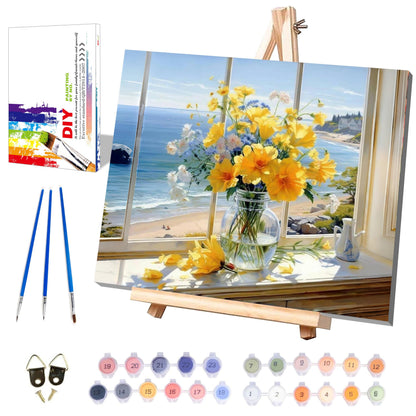 Vase Flower Paint by Numbers for Adults with Framed Canvas-with Wooden Easel,Paint by Number on Canvas Flowers,DIY Acrylic Oil Painting Kits with Brushes Nice Gift Box for Home Wall Decor(16x20inch)