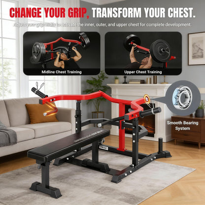 Chest Press Machine, 1100LBS Bench Press Machine with Separate Press Station & Adjustable Weight Bench, Independent Converging Arms (Red-Black)