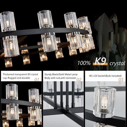 SHEKAITAO 48" Black Wagon Wheel Crystal Chandelier, Modern Round Chandelier for Dining Room Table, K9 Crystal Ceiling Chandelier for Living Room Entryway Foyer, Includes 40× G4 Bulbs
