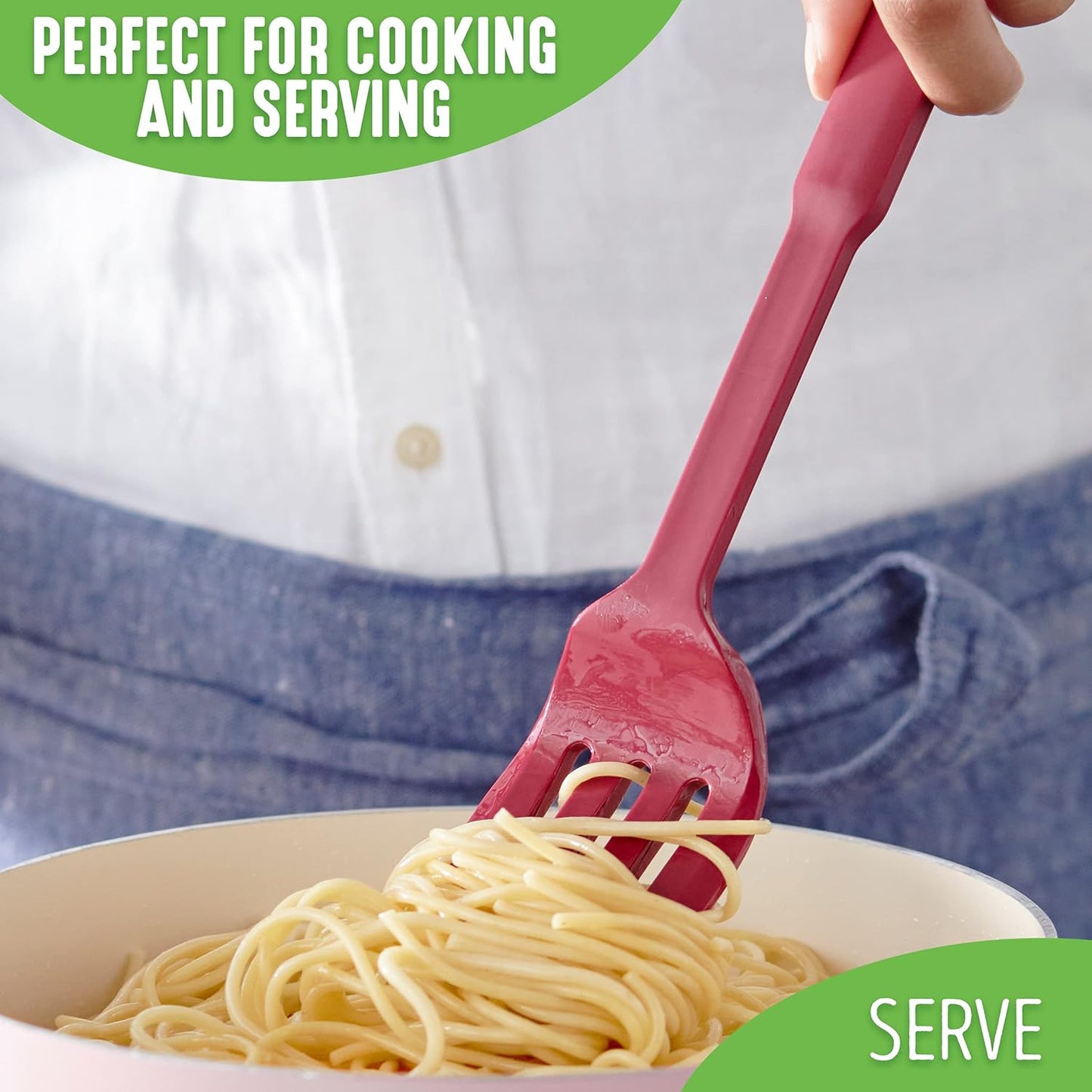 GreenLife Cooking Tools and Utensils, 10-in-1 Silicone Fork, Heat and Stain Resistant, Dishwasher Safe, Grey