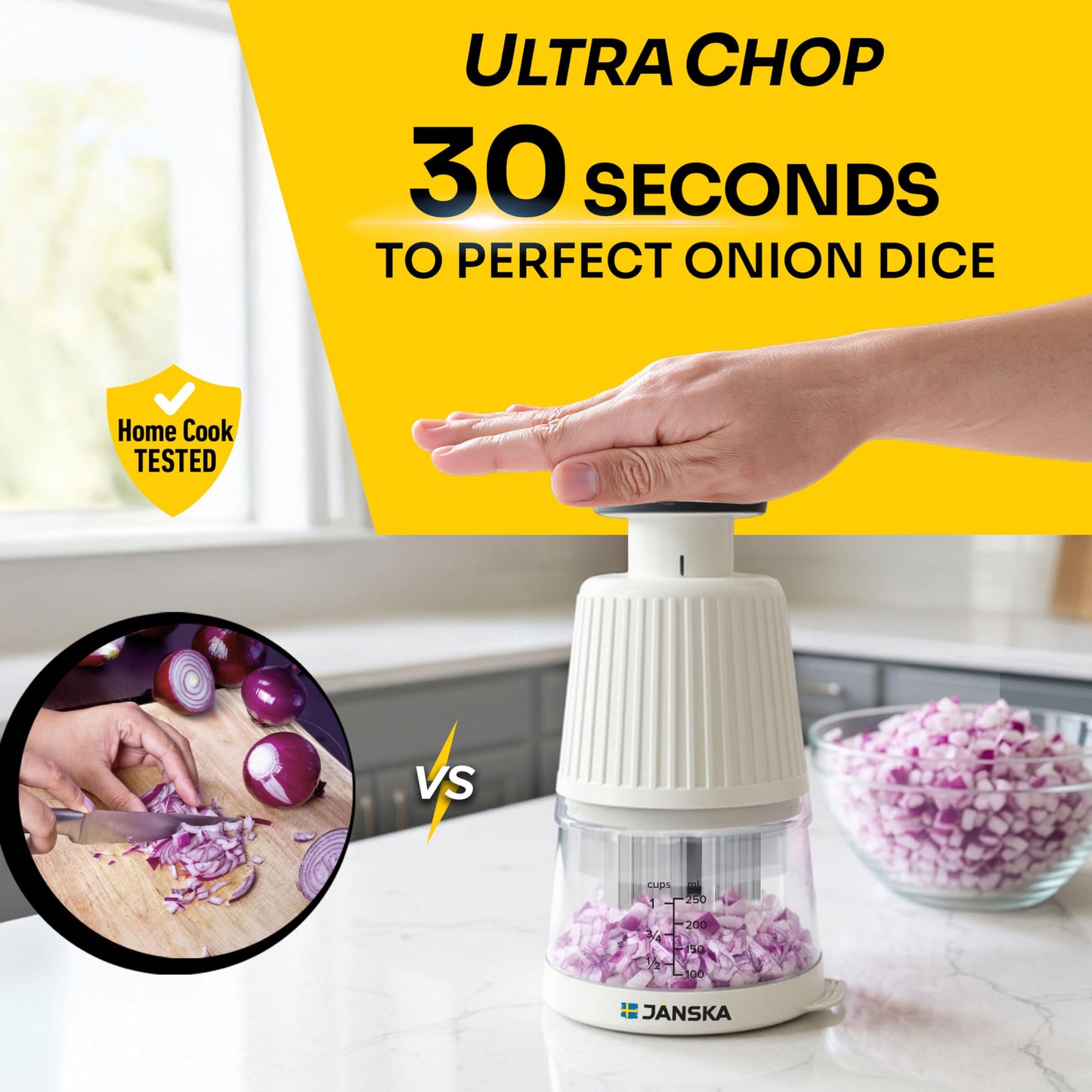 UltraChop Push Food & Vegetable Chopper, Heavy-Duty Stainless Steel Blades, Durable & Ergonomic Design, Veggie, Meat, Garlic Cutter, Slicer, Soft Non-Slip Grip, Home Essentials Kitchen Gadgets