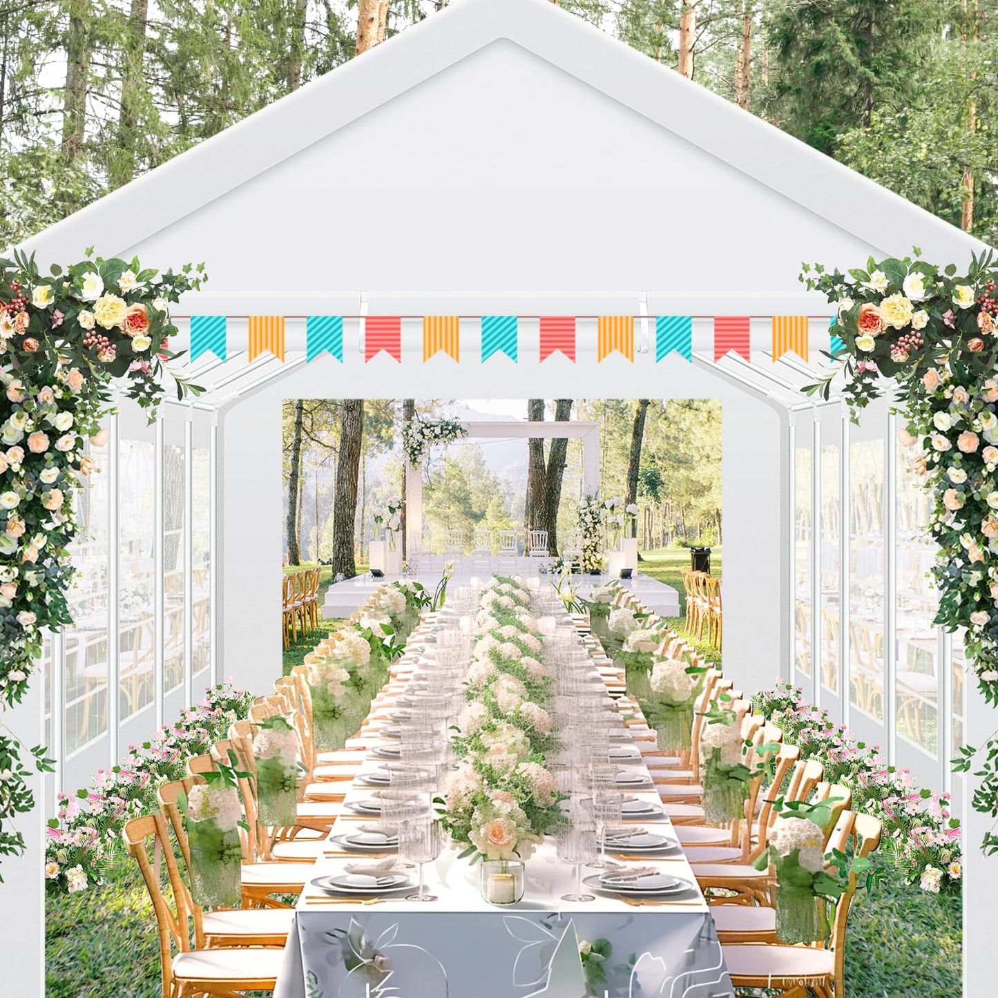 COBIZI 10x30 Party Tent Heavy Duty, Tents for Parties with Removable Sidewalls & 4 Built-in Sandbags, Commercial Wedding Tent, UV 50+, Waterproof, White