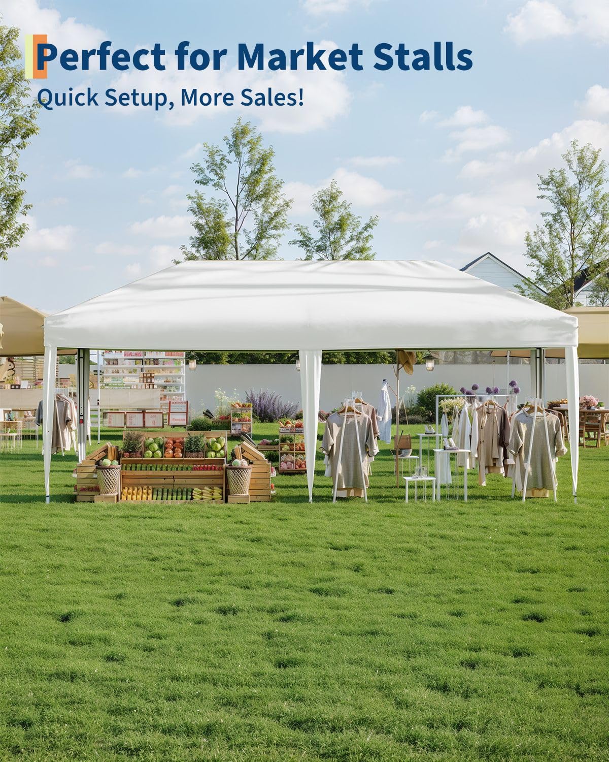 Garvee 10x20 Pop Up Canopy with 6 Sidewalls, Beach Ten with One Push Setup, Reinforced Frame, Outdoor Easy Up Canopy Tent with Portable Roller Bag, Adjustable Height, Sandbags, Silver Coated, White