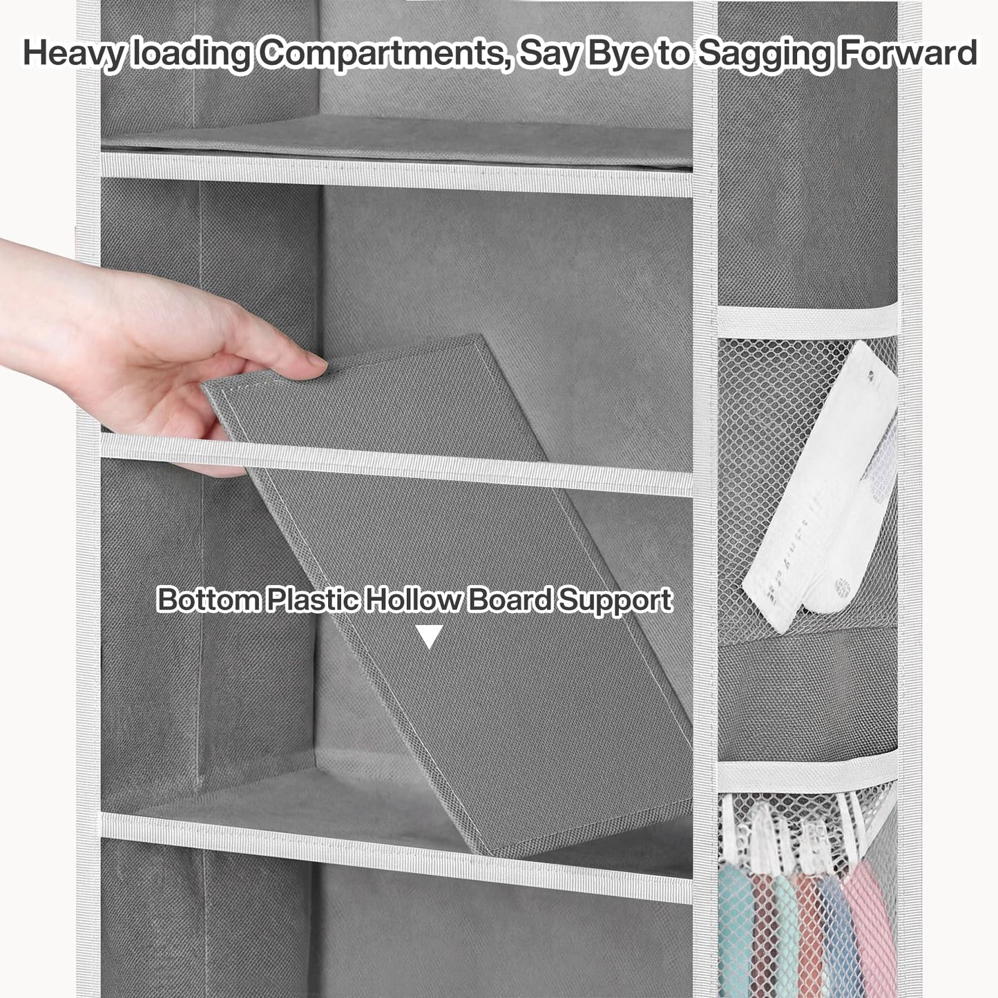 Hanging Yarn Storage Organizer with 5 Zipper Closure Compartments, Large Capacity Knitting Organizer Storage, Over the Door Hanging Knitting Yarn Holder for Crochet, Knitting Needles, Clear Grey