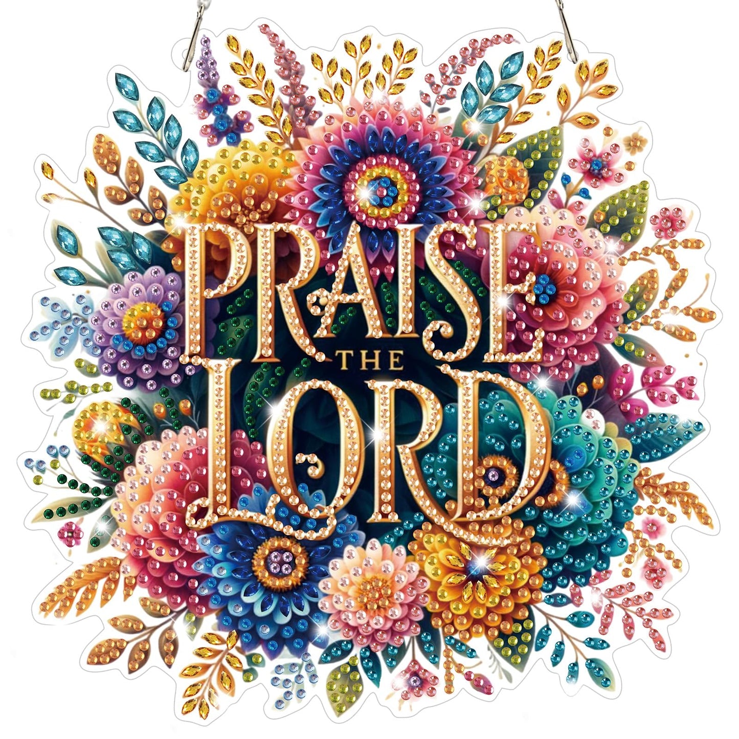 Bowetile Praise The Lord Diamond Art Hanging Kits for Adults, Diamond Art Suncatchers Easter, 5D Special Shape Diamond Painting Pendant Window Ornament Gifts for Home Wall Garden Decor