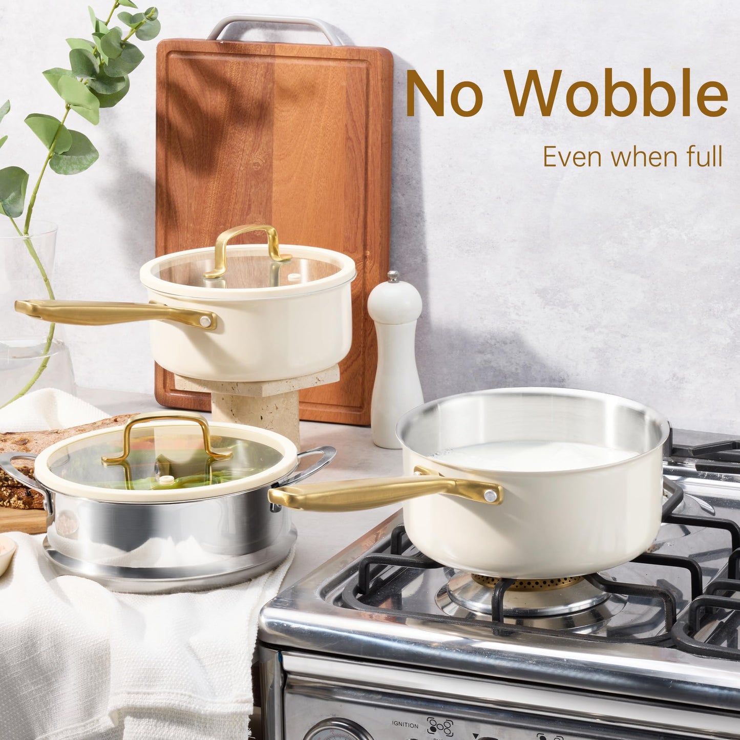 CAROTE 1.5Qt & 3.0Qt Stainless Steel Saucepan Set with Steamer & Ladle, Non-Toxic 3-Ply Stainless Steel Pot with Lids, Small Pots for Cooking, Oven Safe, Induction Compatible Cookware