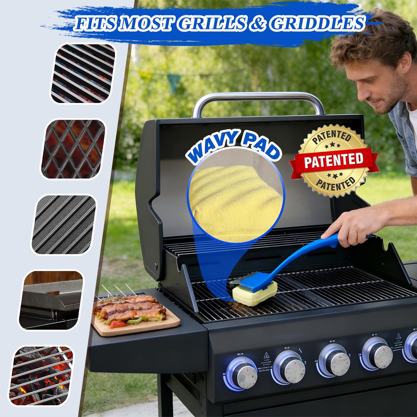 Grill Brush for Outdoor Grill, BBQ Grill Brush Bristle Free, Steam Grill Cleaner with Scraper, Grill Cleaning Brush with Replacement Head, BBQ Grilling Accessories Fit Most Grills, Gifts for Men Dad