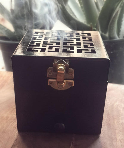 Nazareth Store Black Wood Incense Burner Holder, Natural Ash Wood Box Distiller for Aromatherapy