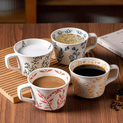 Ceramic Mugs 11 oz Unique Luxurious Cups Set of 4, Mug for Coffee Milk Latte Cappuccino Tea, Office Home Dishwasher Microwave Freezer Safe Stoneware Handmade Minimalist Mixed Cup