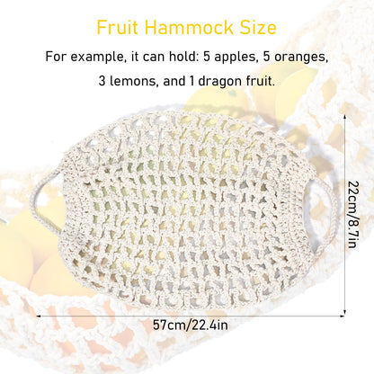 DOPENSPI Fruit Hammock, 22.4×8.7in Fruit Hammock Under Cabinet with 4PCS Hooks Hanging Fruits Basket Fruits Net Woven Boho Banana Holder Veggie Basket Saves Counter for Kitchen Home Boat Rv