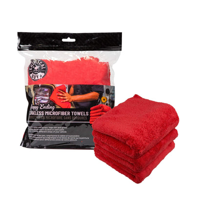 Chemical Guys Happy Ending Edgeless Microfiber Towels 16 x 16 Inch Premium Plush Detailing Cloths for Wax Buffing Polish Sealant Interior and Exterior Car Care 3 Pack