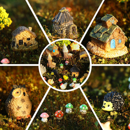 HIYZI 60 PCS Mini Fairy Garden Accessories Kit Enchanted Miniature House Decor Set with Tiny Figurines, DIY Micro Landscape Ornaments for Terrarium, Dollhouse Succulent Craft
