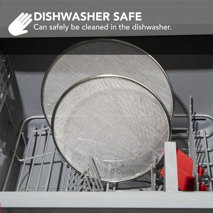 ALPHA LIVING 2 Pack Splatter Guard for Frying Pan & Food Strainer and Universal Cookware 13" - Stops Hot Oil Splash - RED Handle - Splatter Screen for Cooking - Alpha Living