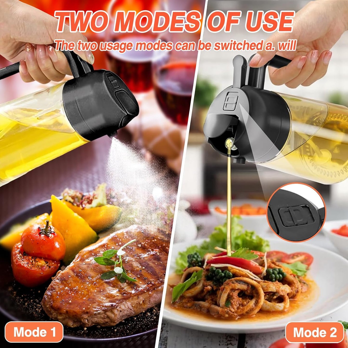 Generic 2 In 1 Oil Dispenser and Sprayer, 16 Oz/470 Ml for Kitchen Spray, Suitable for Cooking