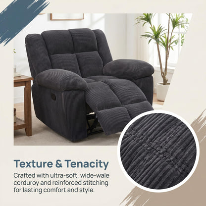 Trygoal Manual Recliner Chair, Nursery Rocking Chair, Recliner Chair for Adults, Lazy Boy, Gaming Recliner wih Overstuffed Arms, Suitable for Home Theater, Living Room, Bedroom, Dark Grey