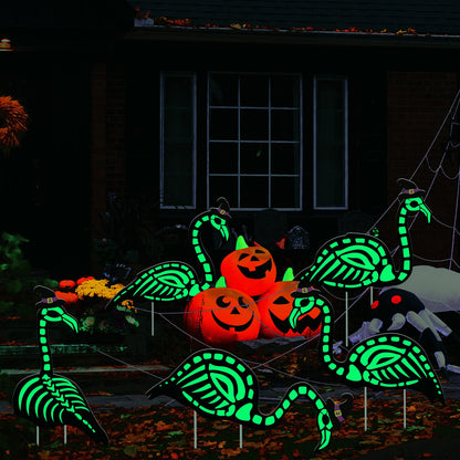 WILLBOND 6 Pcs Glow in the Dark Skeleton Flamingo Scary Creepy Outdoor Decor for Halloween Party