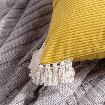 Phantoscope Pack of 2 Corduroy Soft Pillow Covers - Decorative Striped Velvet Throw Pillows with Cotton Tassels