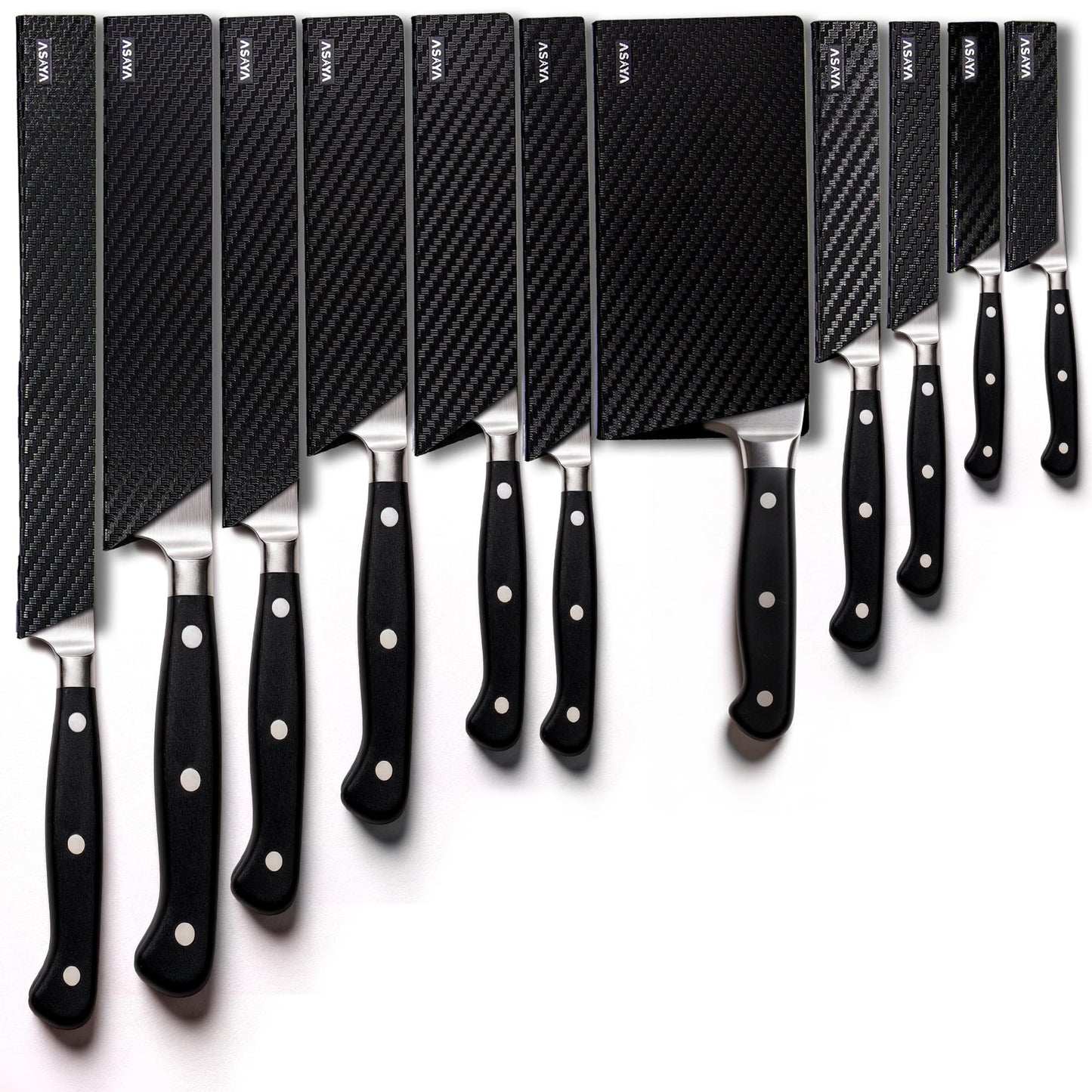 Asaya Professional Chef Knife Edge Guards – 11 Piece Knives Universal Covers - Extra Strength ABS Plastic and Food Safe Kitchen Knife Sheath Covers – Knives Not Included