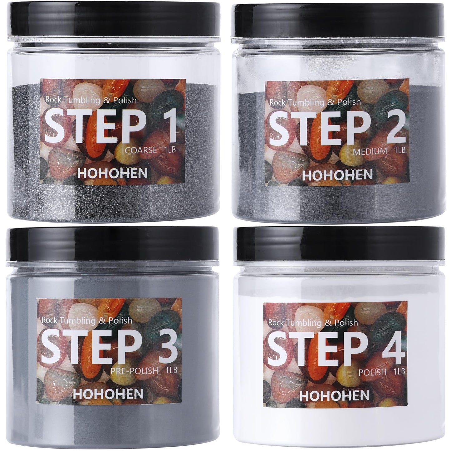 Hohohen 4 Pounds Rock Tumbler Grit Kit Abrasive Media Rocks Tumbling Grit and Polish Refill Stone Polishing Silicon Carbide & Aluminum Oxide Fit for Any Rock Polisher
