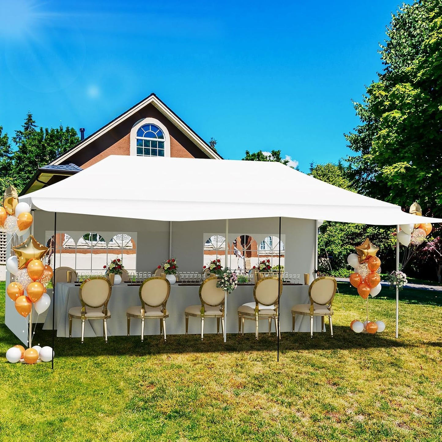 10X20Ft Pop Up Canopy Tent with 5 Removable Sidewalls & PE Windows, Wedding Party Tent Outdoor Waterproof UV50 Canopy Event Shelter Tents for Parties Car Port Vender Events, White