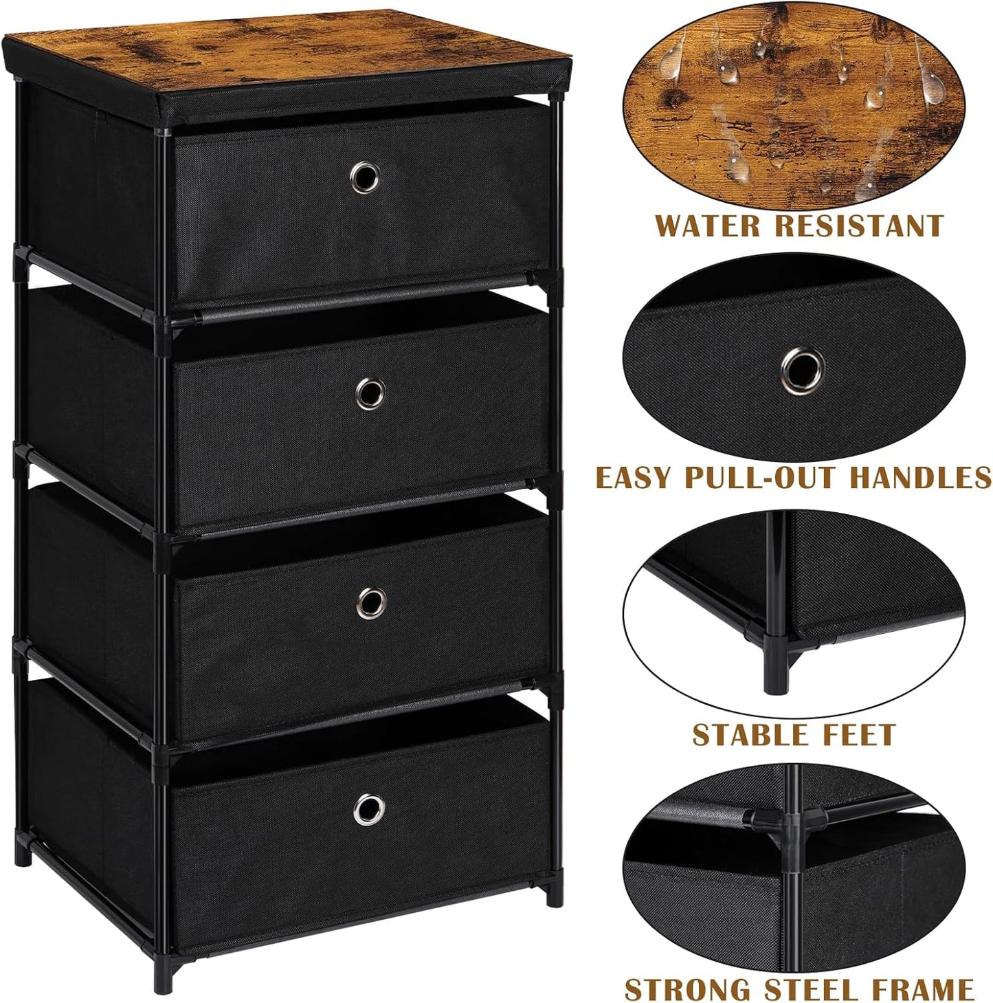 MOOACE Fabric Storage Dresser with 4 Drawers, Clothes Organizer and Storage Tower, Black